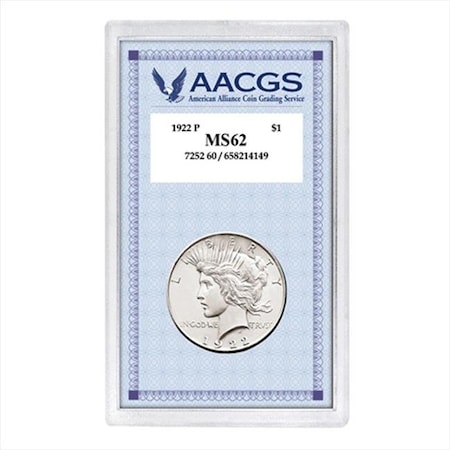 American Coin Treasures 6664 1922 Peace Silver Dollar Graded MS62